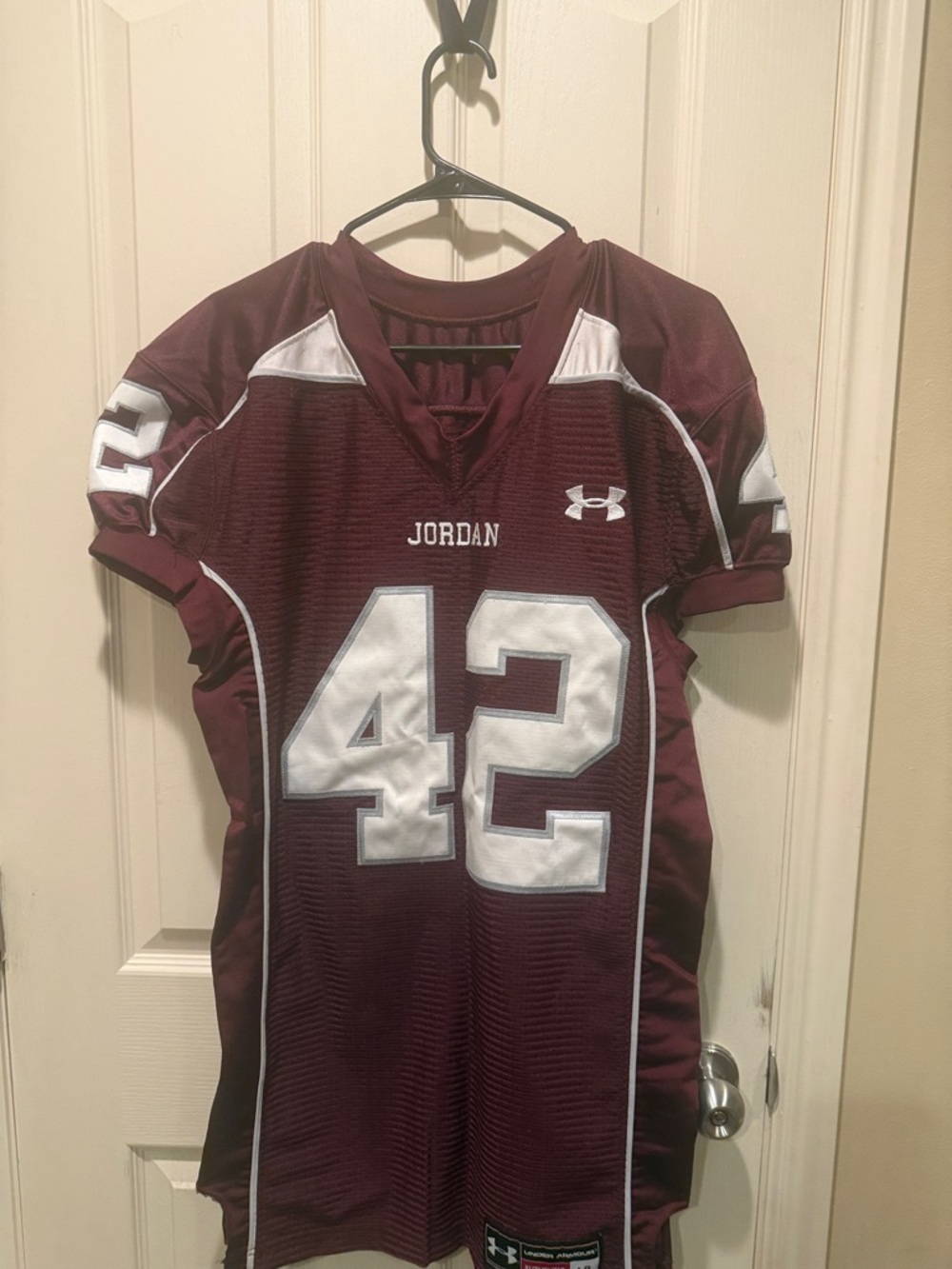 Under Armour Maroon and White Football Jersey #42